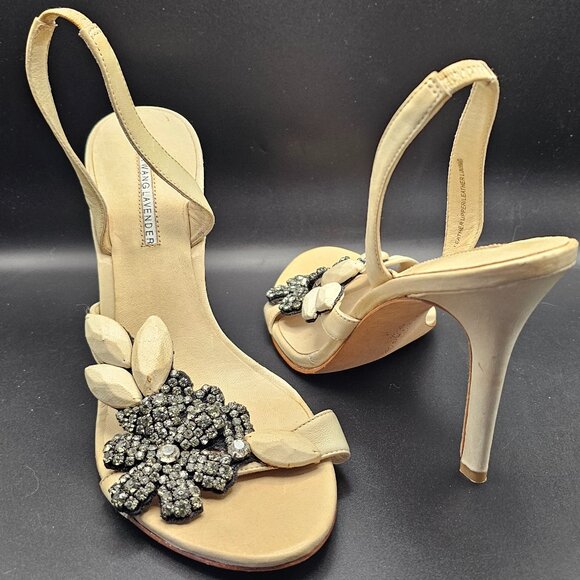 Vera Wang Lavender Cream Embellished Slingback Heels – Size 8 - Picture 5 of 10